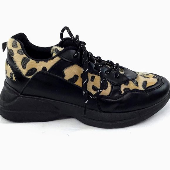 Calf Hair Leather Lace Up Women’s Leopard Print Shoes Size 9.5 - Picture 2 of 8